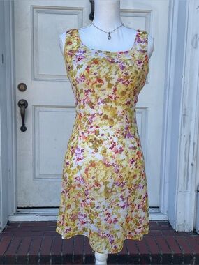 Vintage 90s Handmade Sheer Yellow Floral Dress